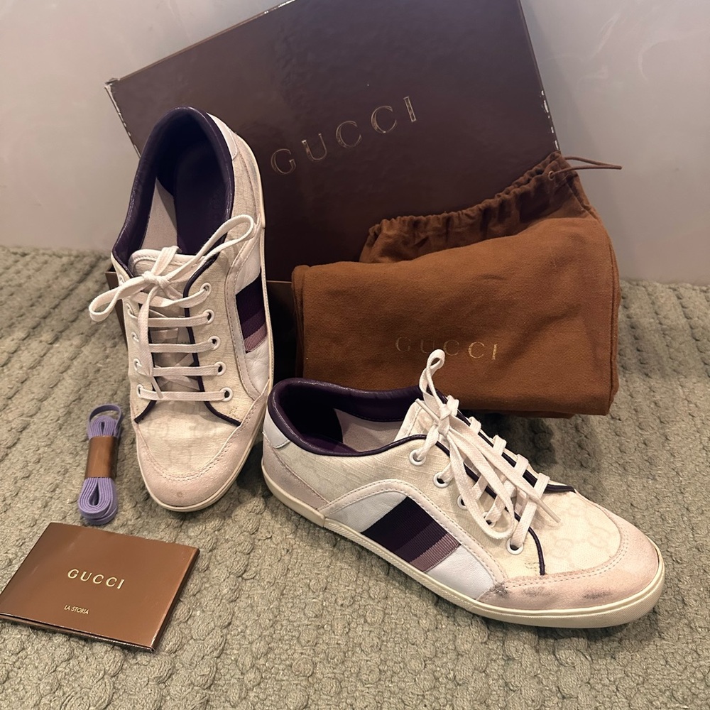Gucci White and Purple Low-Top Women's Sneakers - Picture 3 of 10